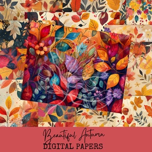 Bellissimo kit di carta digitale autunnale / Pagine di diario spazzatura / Carta stampabile / Foglie autunnali / 8,5 x 11 pollici