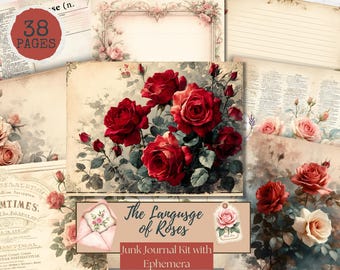 Vintage Roses Junk Journal Kit | Romantic Floral Ephemera Pages (Digital Download)
