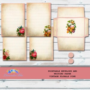 Druckbares Schreibpapier W Briefumschlag | Junk Journal | Druckbares Papier | Vintage Blumen Rosa | Happy Mail
