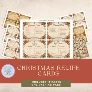 Christmas Recipes Junk Journal Kit - Printable Recipe Cards for Holiday Crafting - Digital Download Supplies