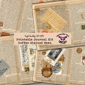 Vintage Coffee Stained News Junk Journal Kit (Digital Download)