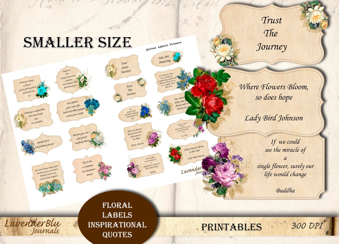 Printable Journal Kit Printable Labels Floral Quotes - Etsy