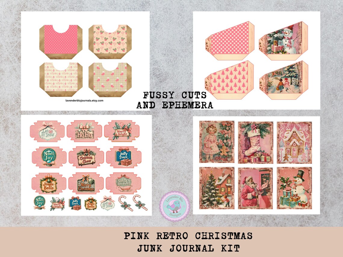 Pink Retro Christmas Junk Journal Kit - Vintage Ephemera - Printable ...