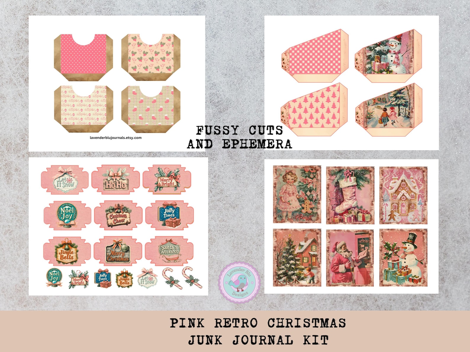 Pink Retro Christmas Junk Journal Kit - Vintage Ephemera - Printable ...