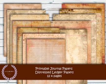 Vintage Distressed Ledger Paper: Junk Journal Kit (Digital Download)