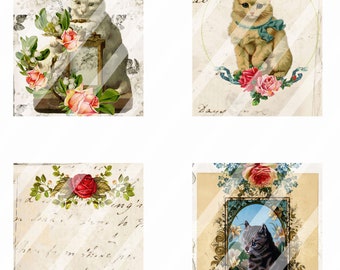 Vintage Cats Printable Addon Journal Cards, Envelope and Paper Bags. Printable Digital Paper