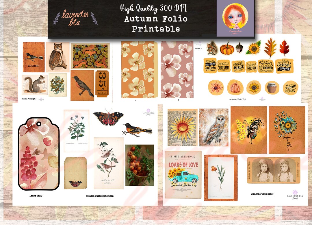 Autumn Junk Journal Folio Kit - Printable Ephemera - Digital Craft ...