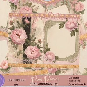 Pink Peonies Junk Journal Kit: Floral DIY Printable (Digital Download)