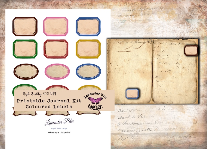 Junk Journal Kit. Printable Journal Labels Various Colors - Etsy