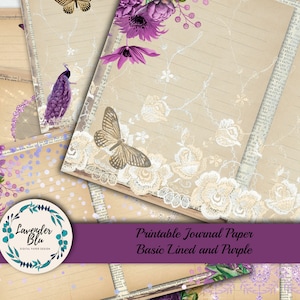 Junk Journal Kit, Printable Journal Pages, purple, Lined Paper