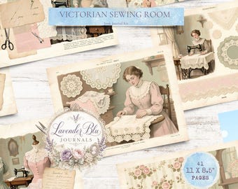 Vintage Victorian Sewing Room Junk Journal Kit | Digital Ephemera (41 Pages)