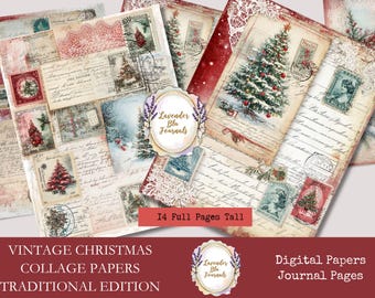Vintage Christmas Letters Collage, Printable Junk Journal Paper (Digital Download)