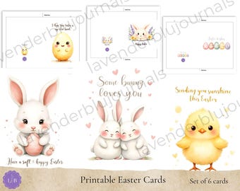 Kawaii Easter Cards Printable | Bunny, Egg Designs | 5x7 Greeting Cards (Digital Download)