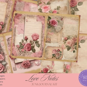 Diario imprimible Love Notes, Diario DIY, Kit imprimible Ephemera, Papel de San Valentín, Etiquetas de bolsillos, Papel de álbum de recortes, Kit digital