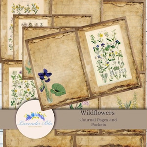 Junk Journal Kit, Printable Journal Pages Wildflowers