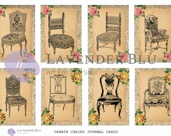Printable Ephemera Ornate Chairs Vintage Journal Cards ATC