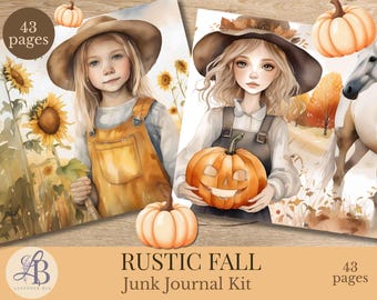 Printable Junk Journal Kit, Rustic Fall, Autumn Papers and Digital ephemera