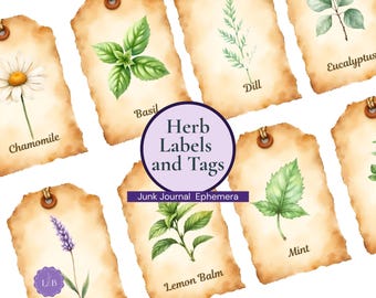 Vintage Botanical Herb Labels and Tags | Junk Journal Ephemera (Digital Download)