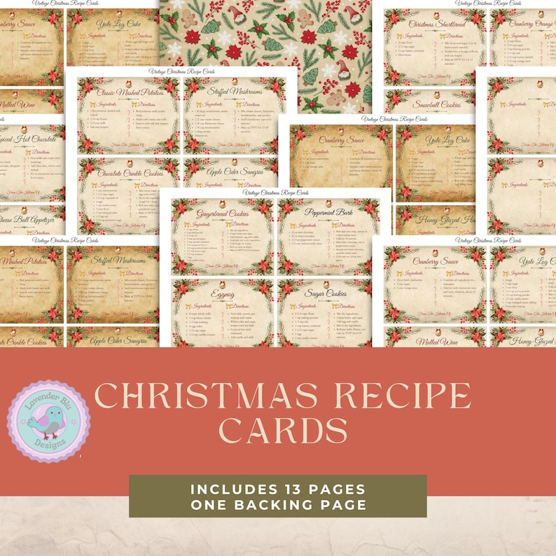 Christmas Recipes Junk Journal Kit - Printable Recipe Cards for Holiday Crafting - Digital Download Supplies