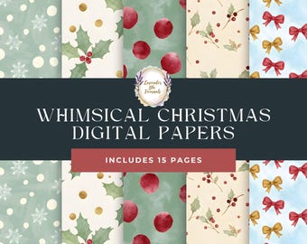 Vintage Christmas Digital Paper Pack – Whimsical Scrapbook Backgrounds (Digital Download)