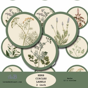 Junk Journal Printable | Herb Labels | 2 inch circles | Collage Sheet