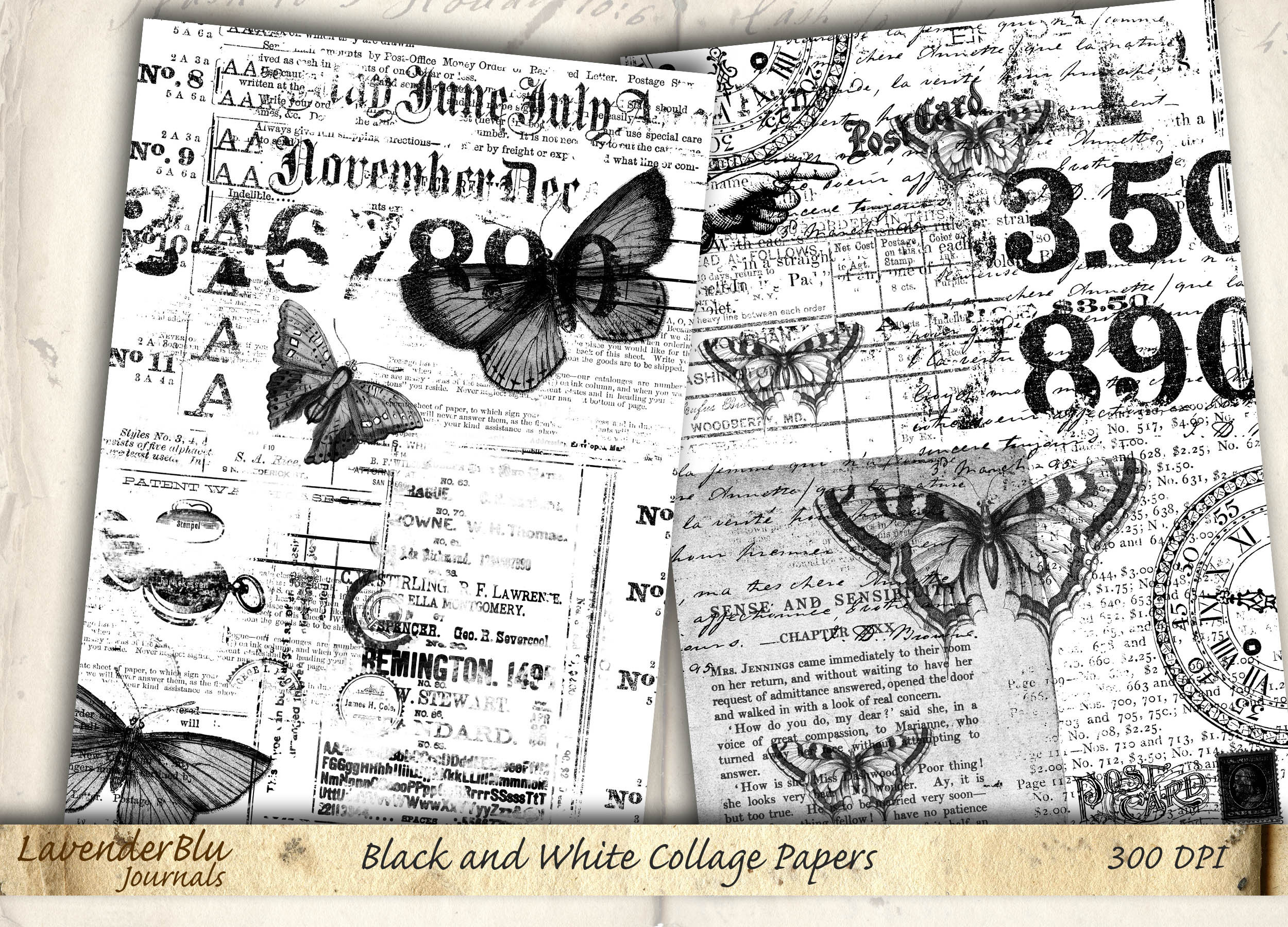 Black & White Junk Journal Kit: Printable Collage Paper (digital ...