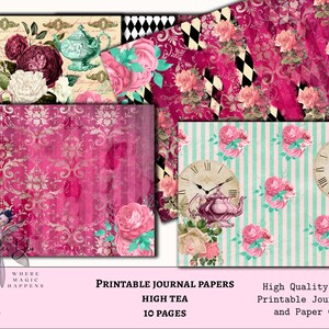 Printable Journal Papers, 10 pages, High Tea. Papers For Junk Journals, Mixed Media and Scrapbooking