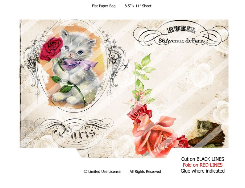Vintage Cats Printable Addon Journal Cards, Envelope and Paper Bags. Printable Digital Paper image 3