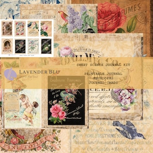 Digital Journal Kit Sweet Scents. Ephemera, Flowers, Birds Vintage