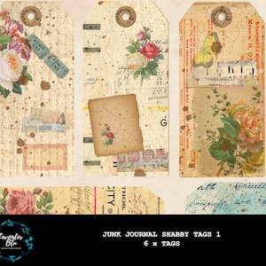 Junk Journal Tags, Printable Ephemera, Shabby Chic Printables, Vintage, Digital Collage Tag, Instant Download