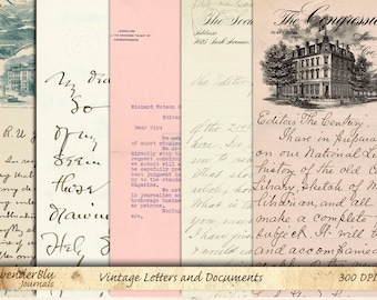 Junk Journal Kit, Digital Ephemera, Journal Pages, Vintage Letters