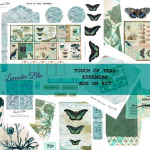Junk Journal Efêmeras | Kit adicional Touch of Teal | Efêmera azul-petróleo