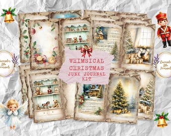 Vintage Christmas Junk Journal Kit, Watercolor Ephemera (Digital Download)