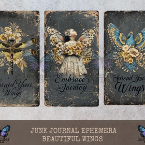 Junk Journal Ephemera – Kit numérique vintage grunge Beautiful Wings (6 pages)
