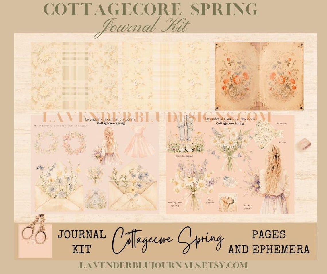 Cottagecore Spring Junk Journal Kit: Antique Pastel Ephemera (digital ...
