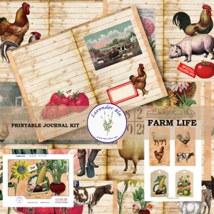 Printable Journal Kit, Animals, Farm Life Digital ,Printable Paper, Scrapbook Paper