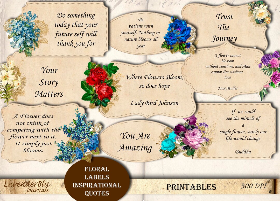 Printable Journal Kit, Printable Labels, Floral, Quotes, Ephemera ...