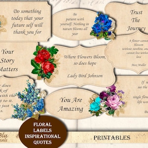 Printable Journal Kit, Printable Labels, Floral, Quotes, Ephemera, Embellishments, Digital Kit