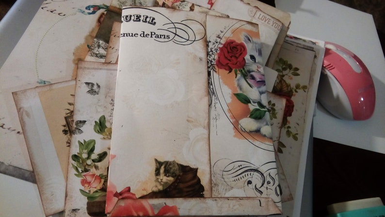 Vintage Cats Printable Addon Journal Cards, Envelope and Paper Bags. Printable Digital Paper image 6