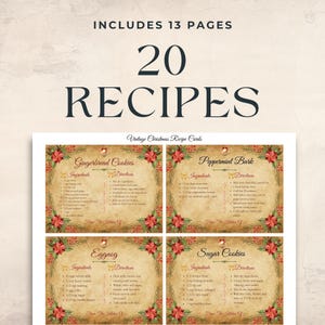 Christmas Recipes Junk Journal Kit - Printable Recipe Cards for Holiday Crafting - Digital Download Supplies