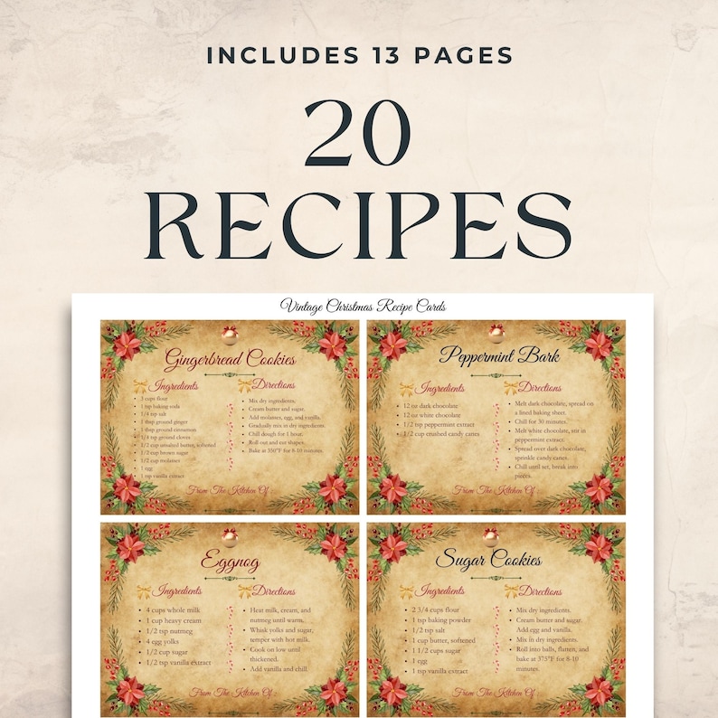 Christmas Recipes Junk Journal Kit - Printable Recipe Cards for Holiday Crafting - Digital Download Supplies