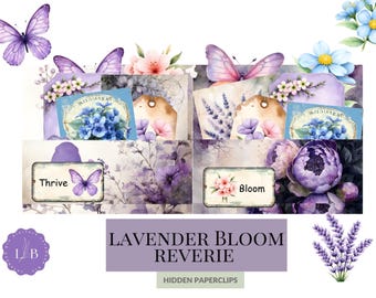Hidden Paperclip Bookmarks Printable | Lavender Bloom Junk Journal Kit | Digital Download