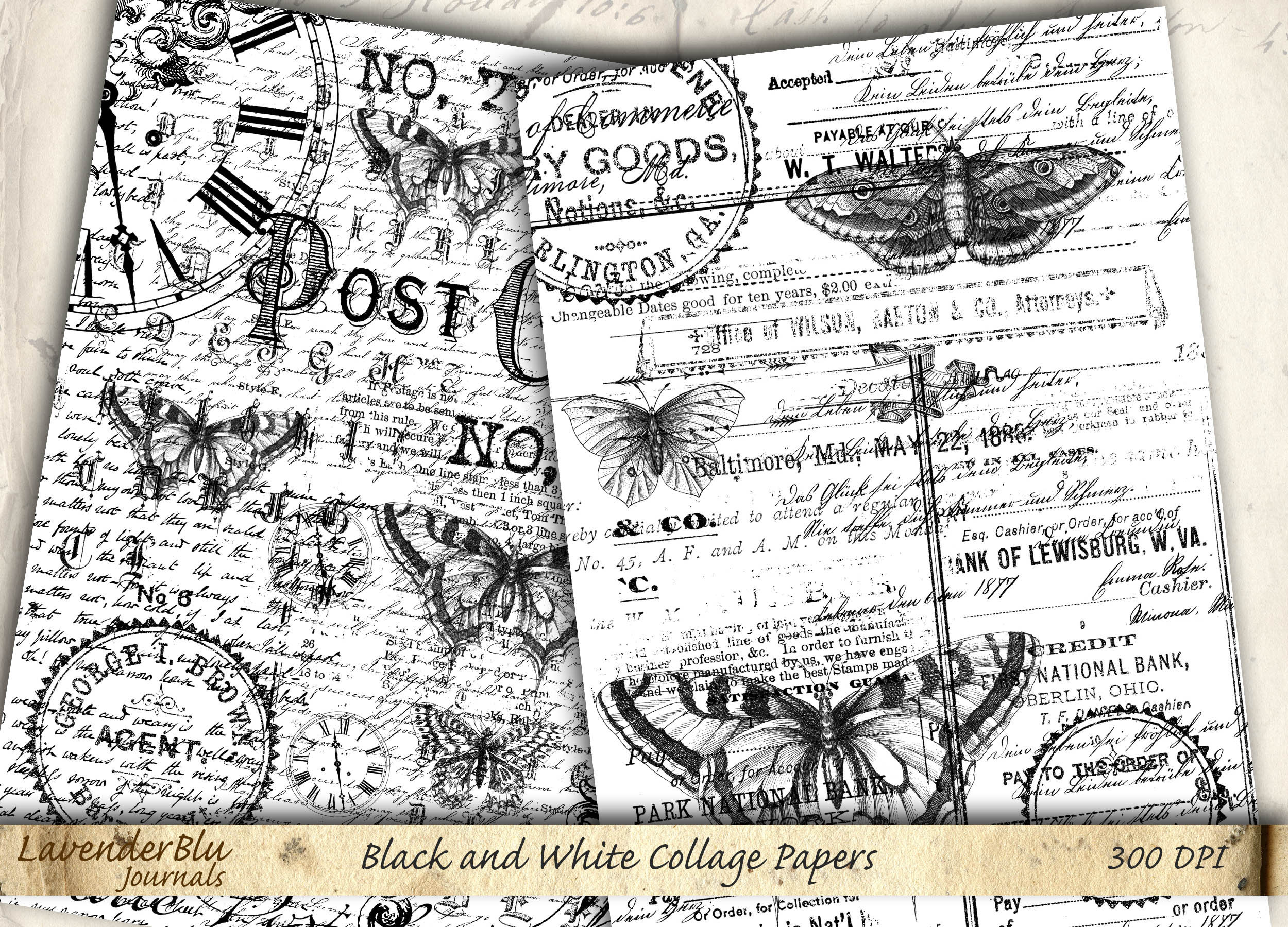 Black & White Junk Journal Kit: Printable Collage Paper (digital ...