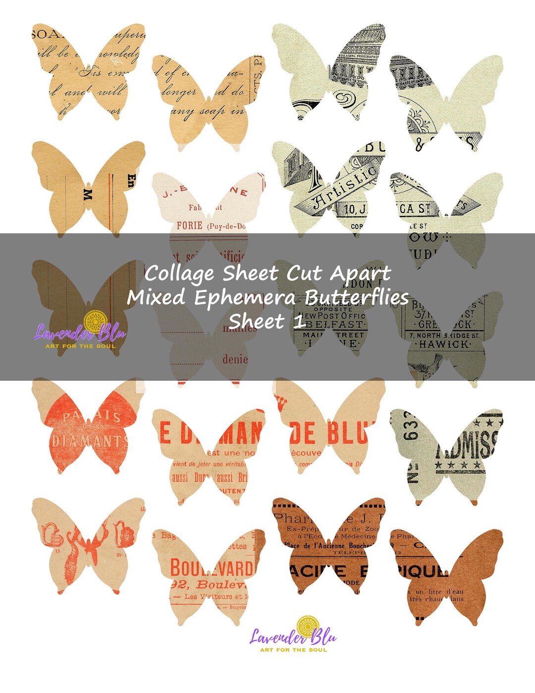 Printable Collage Sheet Butterflies. Assorted Ephemera Butterflies ...