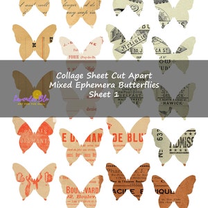 Printable Collage Sheet Butterflies. Assorted Ephemera Butterflies Sheet 1