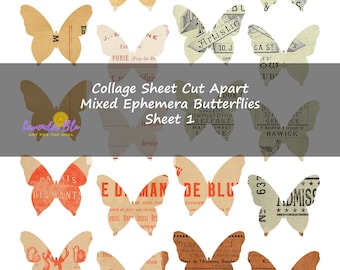 Printable Collage Sheet Butterflies. Assorted Ephemera Butterflies Sheet 1