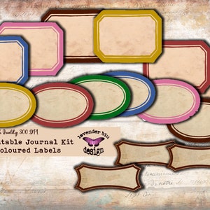 Junk Journal Kit. Printable Journal Labels, Various Colors