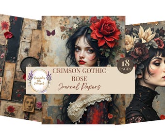 Crimson Gothic Rose Junk Journal Pages, Victorian Collage (Digital Download)