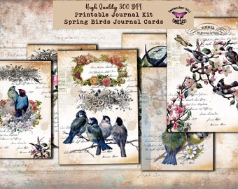 Zestaw do dziennika Spring Birds Junk: Vintage Printable Ephemeras (do pobrania w wersji cyfrowej)