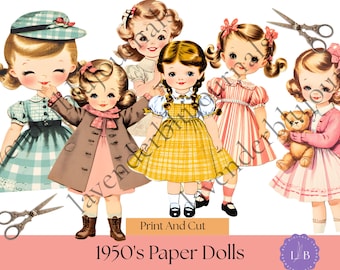1950s Paper Dolls Printable Kit | Vintage Junk Journal Ephemera (Digital Download)